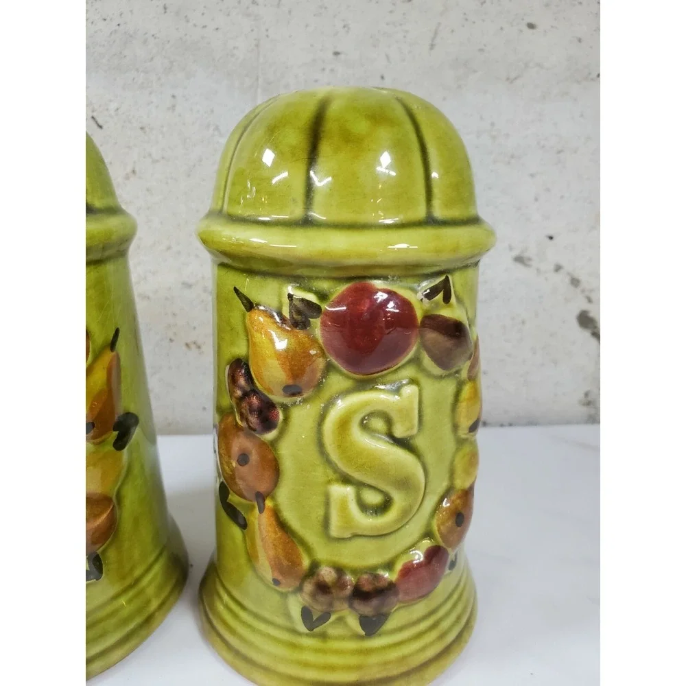 Vintage Los Angeles California Pottery Salt Pepper Shaker‎ Set Large Green KG
